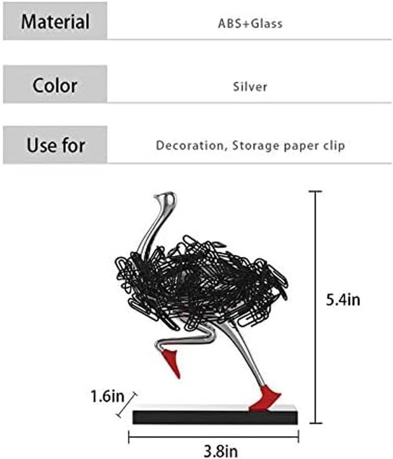 EHERDM Running Ostrich Magnetic Paperclip Holder Funny Office Desk Decor Decorative Jewelry Storage Dispenser Silver Creative Small Gifts for Friends Coworkers - Image 5